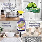 Lavalosso multi-surface cleaner bottle with GreenScene logo in a kitchen and bathroom setting