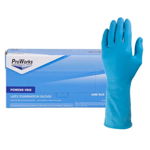 ProWorks® Latex Exam, Ext Cuff, PF, Blue, 14 mil.