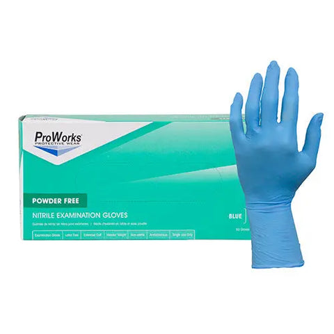 ProWorks® Nitrile Exam, Ext Cuff, PF, Blu, 8 mil.