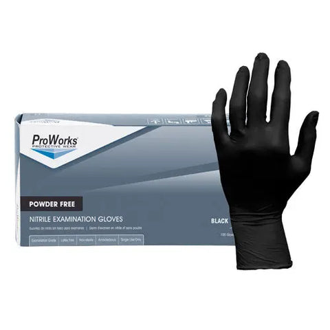 ProWorks® Nitrile Exam, PF, Black, 5 mil.