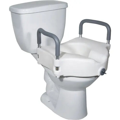 Raised Toilet Seat W- Lock & Padded Removable Arms Retail.