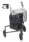 Rollator 3-wheeled W-pouch & Basket Loop Brake -flame Red.