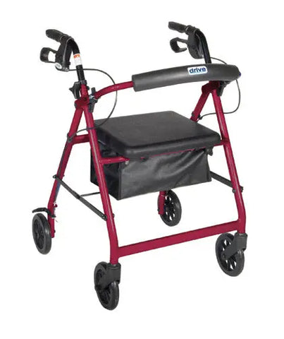 Rollator 4-wheel With Pouch & Padded Seat  Red - Drive.