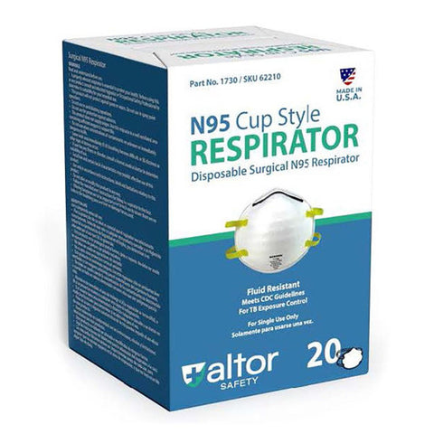 Altor Safety N95 NIOSH Cup Respirator - 100% USA Made - Box of 20