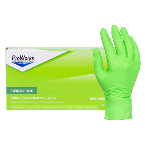 ProWorks® Nitrile Exam, PF, Lime Green, 7 mil