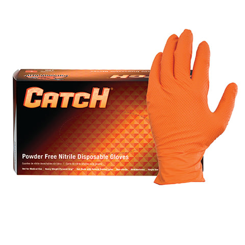 ProWorks® CATCH® Nitrile Disposable Gloves With Pyramid Grip® Texture, IND,  PF, Orange, 9 mil